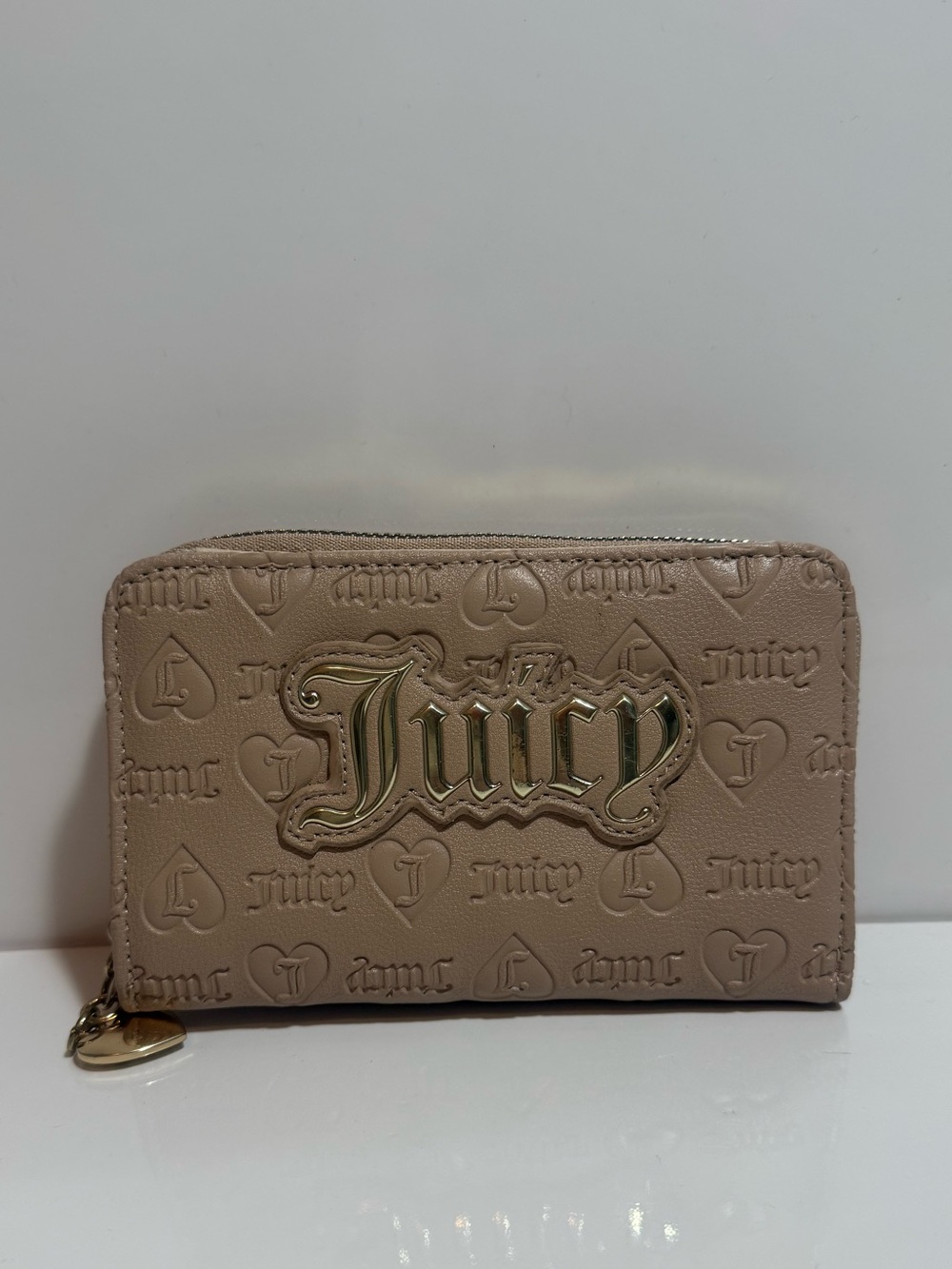 Juicy Couture Wallet Zip Around Nude Beige Faux Leather
